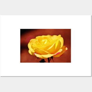 Bright Yellow Rose With Pink Posters and Art